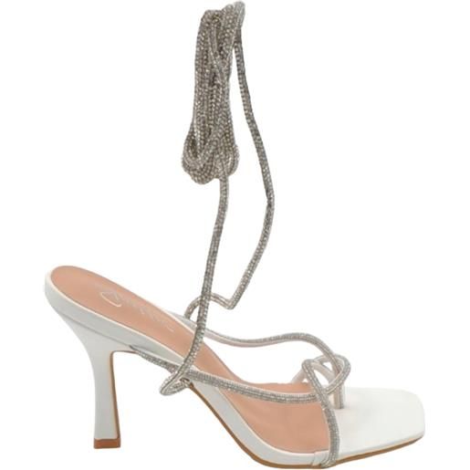 Malu Shoes sandalo gioiello bianco donna tacco 12 fascia sottile di strass luccicanti cerimonia lacci con strass alla caviglia