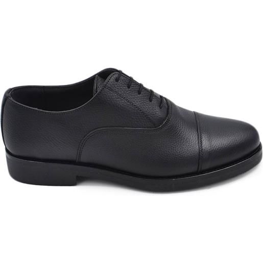 Malu Shoes stringata uomo inglesina con mezza punta in vera pelle bottolata nera fondo gomma moda tendenza made in italy
