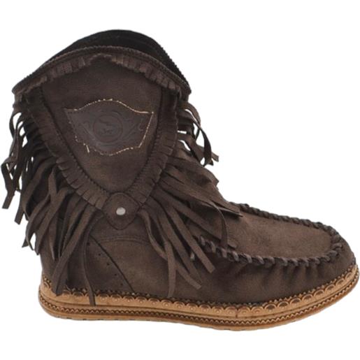 Malu Shoes stivaletto donna indianini marrone scamosciati con frange zeppa interna 5 cm stemma altezza caviglia moda ibiza