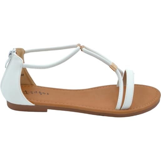 Malu Shoes sandalo gioiello basso donna bianco raso terra treccia centrale oro chiusura retro regolabile antiscivolo