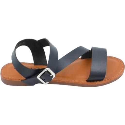 Malu Shoes sandalo basso nero tre fasce in morbida pelle cinturino alla caviglia fibbia fondo antiscivolo comoda estate