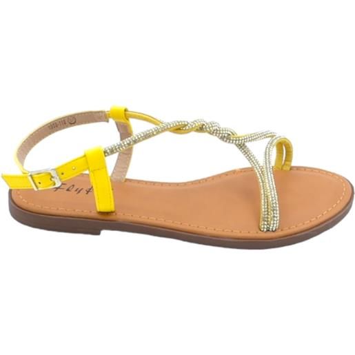 Malu Shoes sandalo gioiello basso donna giallo raso terra treccia centrale brillantini chiusura caviglia regolabile antiscivolo