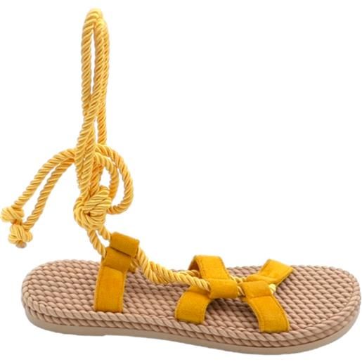 Malu Shoes sandali bassi donna gialli lacci alla schiava al polpaccio con suola in cordone e gomma moda