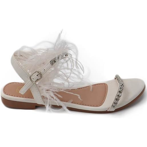 Malu Shoes pantofoline allacciata alla caviglia donna piume peluche con applicazioni bianco fascetta strass moda glamour