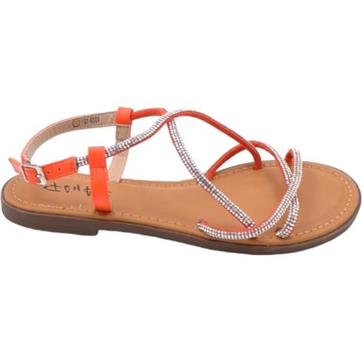 Malu Shoes sandalo gioiello basso donna arancione fascette incrociate brillantini chiusura caviglia regolabile antiscivolo