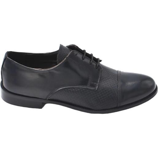 Malu Shoes scarpe uomo classica stringata con fondo cuoio e antiscivolo vera pelle nera con intreccio mezza punta cerimonia