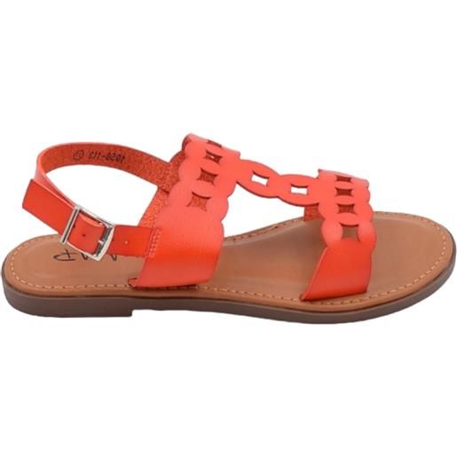 Malu Shoes sandalo basso donna rosso corallo con chiusura fibbia alla caviglia fascetta forata a t basic fondo morbido comodi