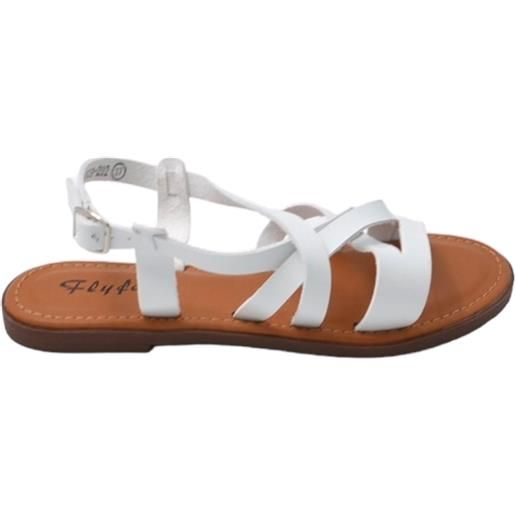 Malu Shoes sandalo basso donna bianco ragnetto con chiusura fibbia alla caviglia fascetta incrociata basic fondo morbido comodi