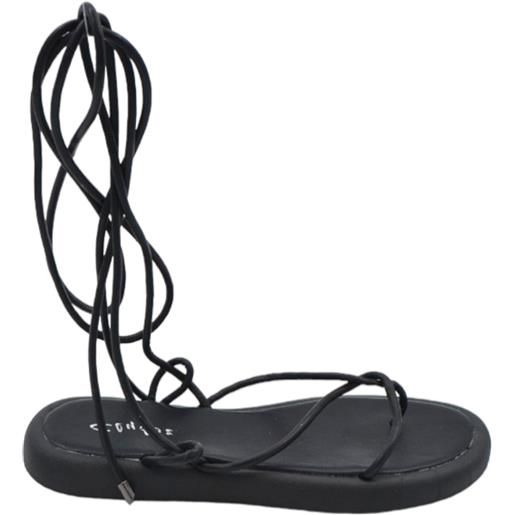 Malu Shoes sandali donna nero con platform con fasce sottili incrociate e lacci alla schiava al polpaccio moda