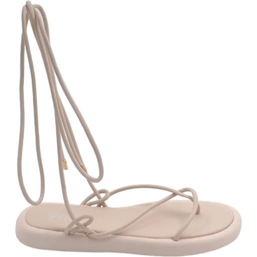 Malu Shoes sandali donna beige con platform con fasce sottili incrociate e lacci alla schiava al polpaccio moda