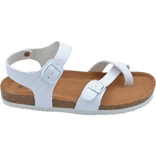 Malu Shoes sandalo basso donna bianco ragnetto fibbia regolabile fascette incrociata linea basic fondo eva con antiscivolo comodi