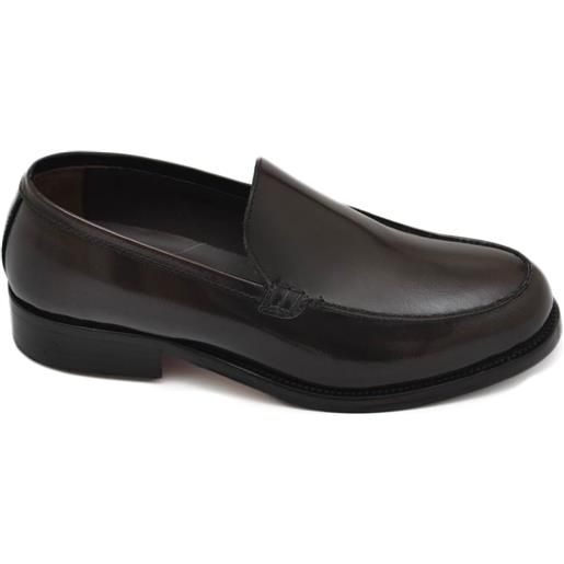 Malu Shoes scarpe mocassino uomo vera pelle abrasiva marrone liscio con fondo cuoio sottile light classico sporti made in italy