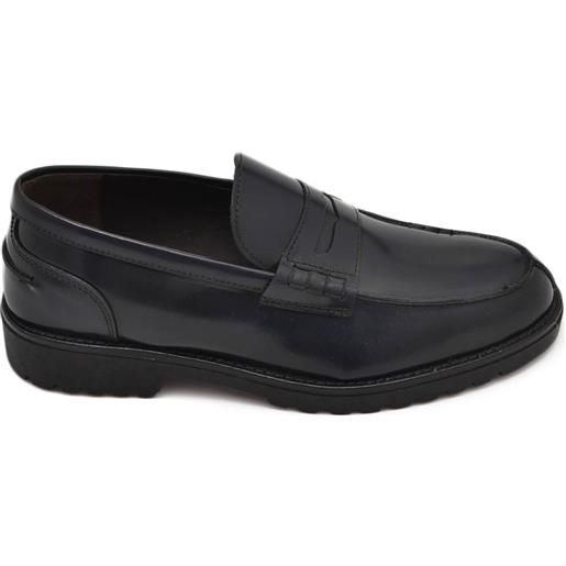 Malu Shoes scarpe uomo mocassino blu abrasivato cucitura fondo gomma zigrinata made in italy vera pelle certificata business man