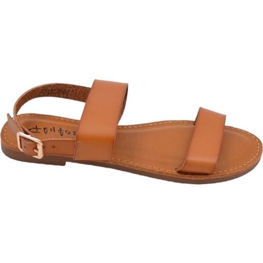Malu Shoes sandalo basso cuoio due fasce in morbida pelle cinturino alla caviglia fondo antiscivolo comoda estate