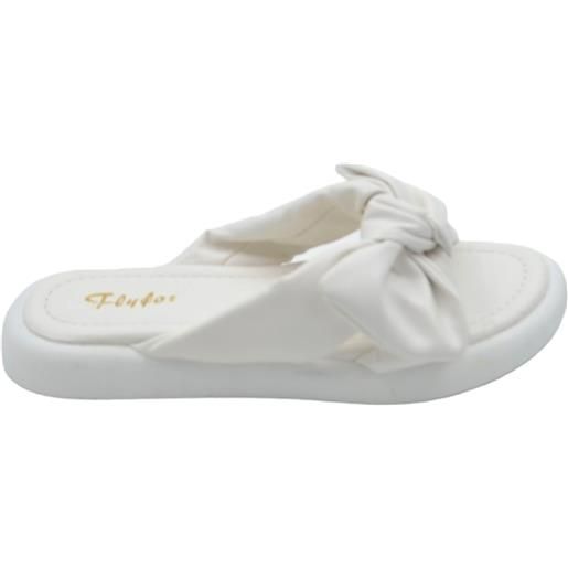 Malu Shoes ciabatta pantofola donna bianco estiva in gomma morbida impermeabile con fiocco