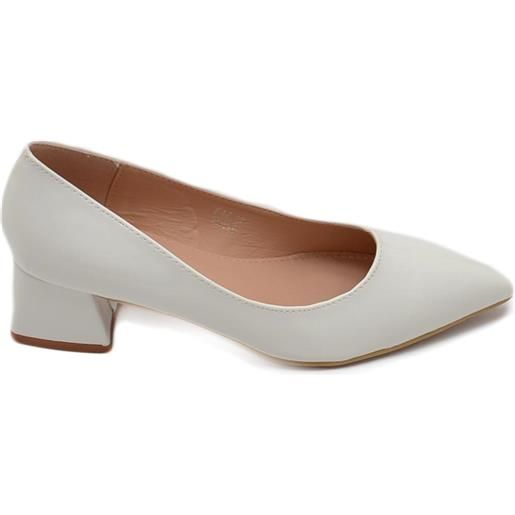 Malu Shoes decollete' donna basso a punta in vernice lucido bianco con tacco quadrato 4 cm linea basic