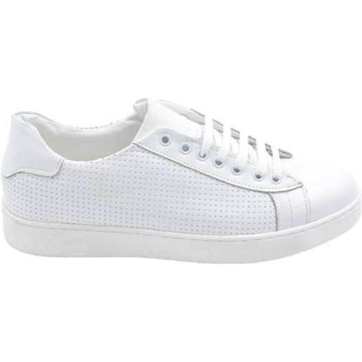 Malu Shoes scarpa sneakers bassa uomo basic vera pelle intrecciata bianco linea fondo in gomma bianco ultraleggero 2 cm moda casual