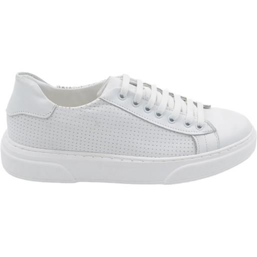 Malu Shoes scarpa sneakers bassa uomo basic vera pelle intrecciata bianco linea fondo in gomma bianco ultraleggero 3 cm moda casual