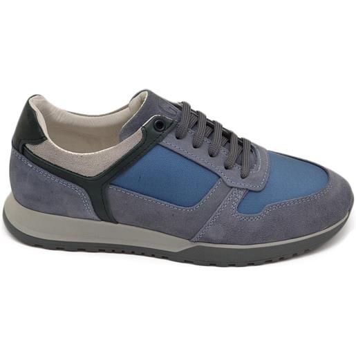 Gino Tagli scarpe uomo sneakers comfort passeggio sportive bicolore grigio e blu made in italy in camoscio gomma anatomica