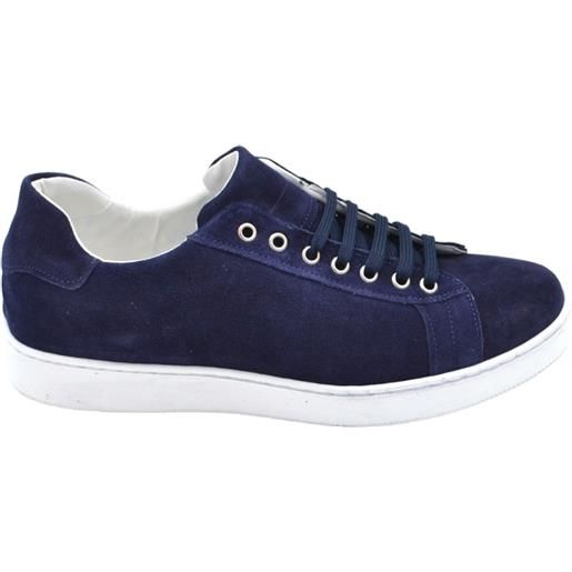 Malu Shoes sneakers bassa uomo in vera pelle scamosciata blu fondo in gomma bianco basso 2 cm moda business man comfort