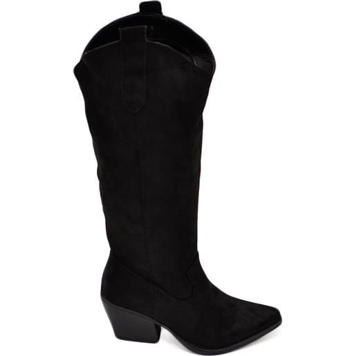 Malu Shoes stivali donna camperos texani stile western nero liscio su pelle scamosciata tinta unita altezza polpaccio