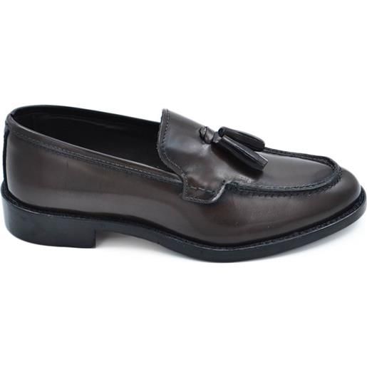 Malu Shoes scarpe uomo mocassino marrone in vera pelle abrasivata con nappine fondo cuoio ultraleggera calzata facilitata