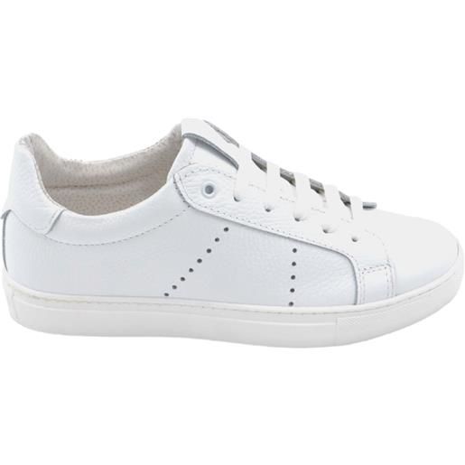 Malu Shoes scarpa sneakers bassa uomo basic vera pelle di nappa bianco linea basic fondo in gomma bianco basso