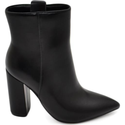 Malu Shoes tronchetto stivaletto nero donna ecopelle effetto calzino con tacco doppio 8 cm aderente con zip a punta