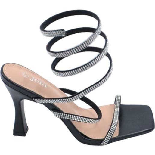 Malu Shoes sandali donna gioiello nero tacco clessidra 10cm serpente rigido si attorciglia alla gamba regolabile brillantini