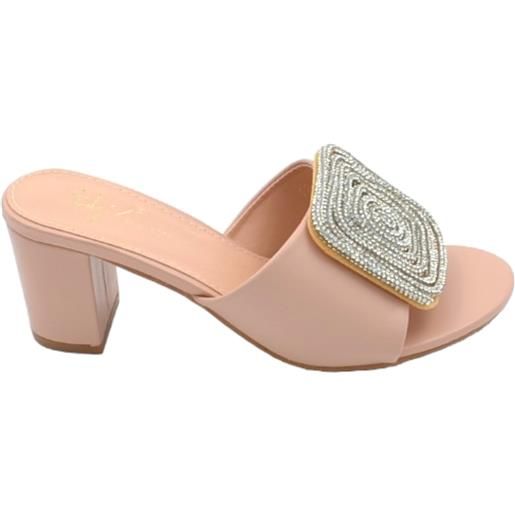 Malu Shoes sandali donna mules pantofola tacco quadrato basso aperto dietro pelle beige nude gioiello quadrato in punta