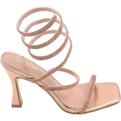 Malu Shoes sandali donna gioiello oro rosa tacco clessidra 10cm serpente rigido si attorciglia alla gamba regolabile brillantini