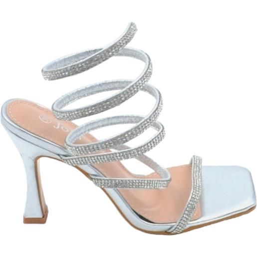 Malu Shoes sandali donna gioiello argento tacco clessidra 10cm serpente rigido si attorciglia alla gamba regolabile brillantini