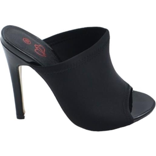 Malu Shoes sandalo sabot donna mules open toe spuntato nero in licra con tacco a spillo 12 cm comodo aderente linea basic