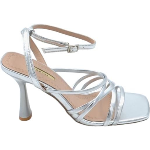 Malu Shoes sandali donna pelle lucida argento tacco clessidra 10 cm fascette incrociate all'avampiede chiusura caviglia regolabile