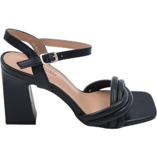 Malu Shoes sandalo alto donna nero pelle open toe tacco doppio 8 cm cinturino alla caviglia regolabile fascia intrecciata avampiede
