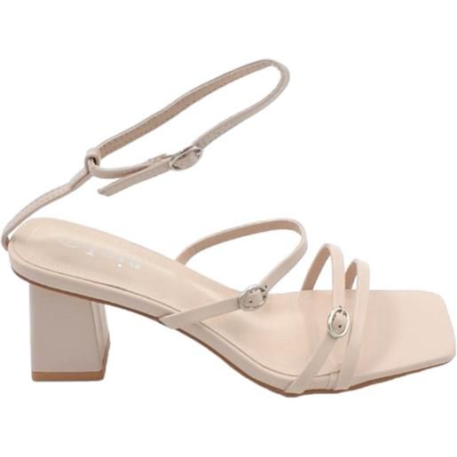 Malu Shoes sandalo donna beige con fascette regolabile con fibbia tacco basso largo comodo 5 cm chiusura alla caviglia comodo