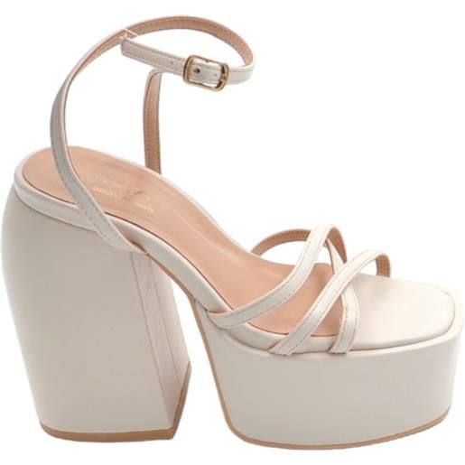 Malu Shoes zeppa donna sandalo platform in pelle beige con plateau alto 5 cm e tacco grosso 15 cm cinturino sottile alla caviglia