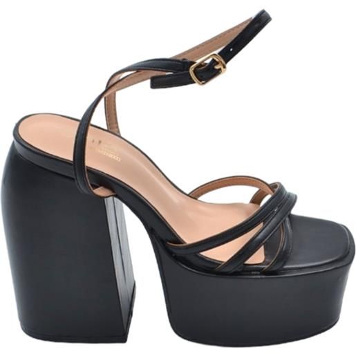 Malu Shoes zeppa donna sandalo platform in pelle nero con plateau alto 5 cm e tacco grosso 15 cm cinturino sottile alla caviglia