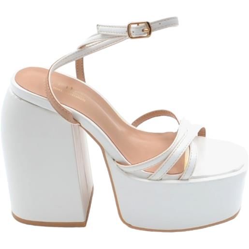 Malu Shoes zeppa donna sandalo platform in pelle bianco con plateau alto 5 cm e tacco grosso 15 cm cinturino sottile alla caviglia