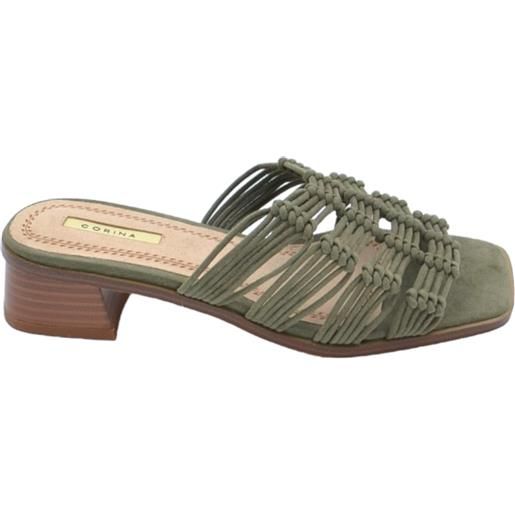 Corina pantofolina Corina mules effetto uncinetto verde camouflage tacco 3 cm in legno sabot morbido fili moda ibiza