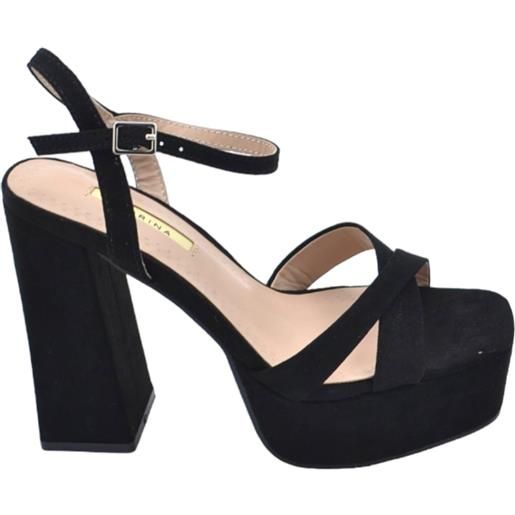 Malu Shoes scarpe sandalo donna camoscio nero platform punta quadrata tacco largo 12 cm con plateau 4 cm cinturino alla caviglia