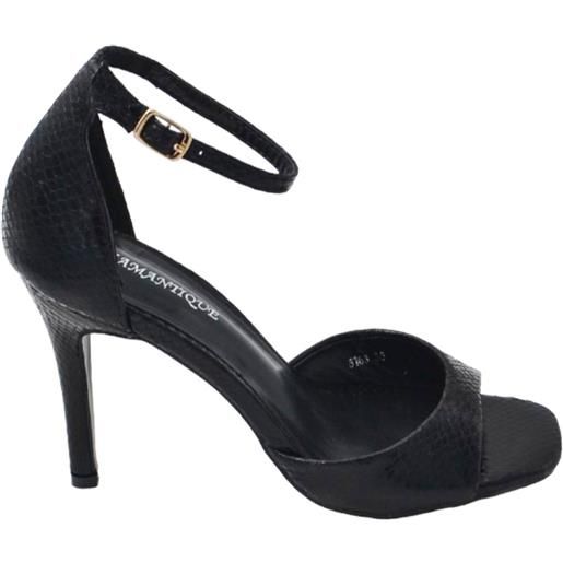Malu Shoes sandalo tacco nero a punta quadrata tacco sottile 12 cm chiusura alla caviglia moda cerimonia