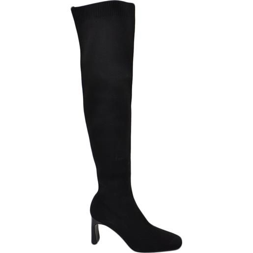 Corina stivali alti donna sopra al ginocchio in tessuto nero a punta quadrata tacco 6 cm zip aderente effetto calzino basic