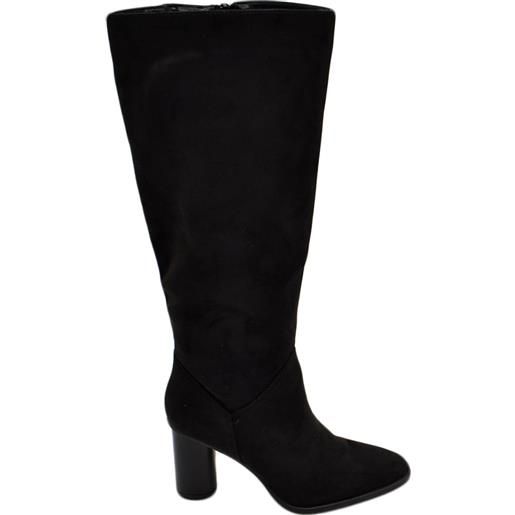 Corina stivali camperos donna in camoscio nero altezza ginocchio lisci con tacco texano legno 7 cm rotondo moda zip