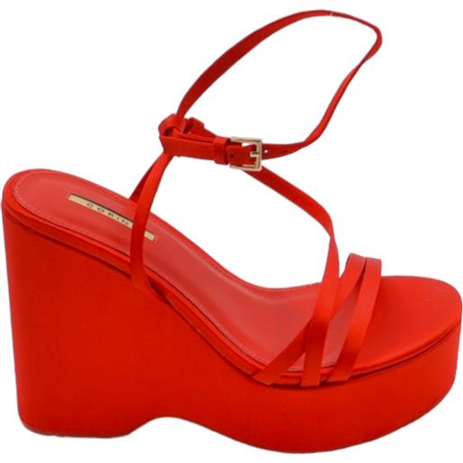 Malu Shoes zeppa donna rosso in pelle chiusura alla caviglia fondo tono su tono asimmetrico platform zeppa 10cm plateau 3cm