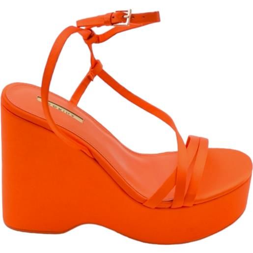 Malu Shoes zeppa donna arancione in pelle chiusura alla caviglia fondo tono su tono asimmetrico platform zeppa 10cm plateau 3cm
