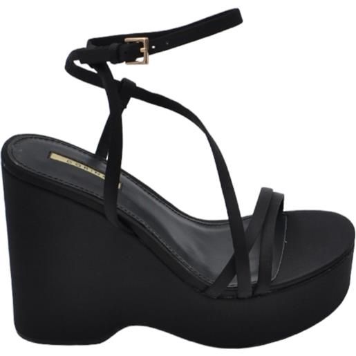 Malu Shoes zeppa donna nero in pelle chiusura alla caviglia fondo tono su tono asimmetrico platform zeppa 10cm plateau 3cm