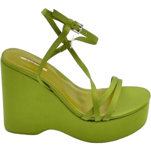 Malu Shoes zeppa donna verde in pelle chiusura alla caviglia fondo tono su tono asimmetrico platform zeppa 10cm plateau 3cm