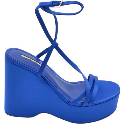 Malu Shoes zeppa donna blu in pelle chiusura alla caviglia fondo tono su tono asimmetrico platform zeppa 10cm plateau 3cm