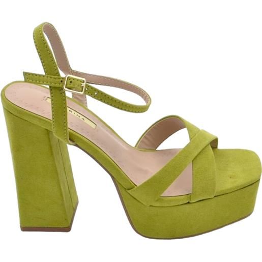 Malu Shoes scarpe sandalo donna camoscio verde platform punta quadrata tacco largo 12 cm con plateau 4 cm cinturino alla caviglia